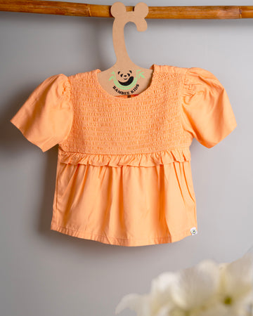 Girl Peach Bamboo Fuzz Top with Ruffle Sleeves