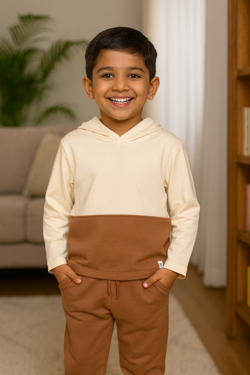 Kids Bamboo Zebra Hoodie & Brown Joggers Co-ord Set