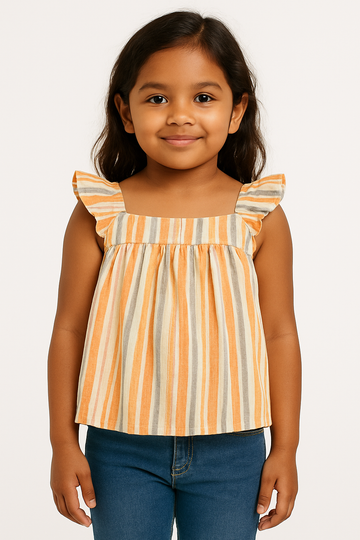 Girls Bamboo White & Green Striped Top