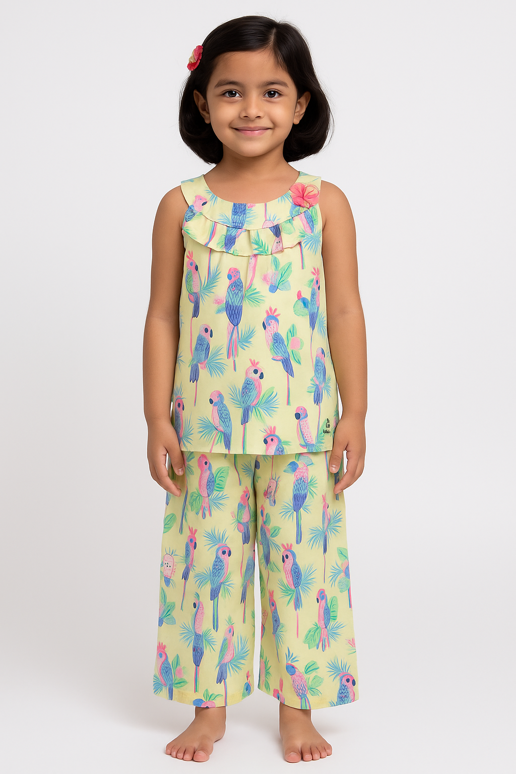 Girls Bamboo Parrot Print Summer Cord Set
