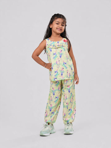 Girls Bamboo Parrot Print Summer Dress