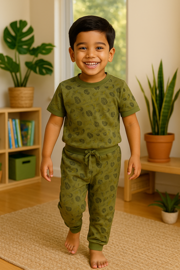 Girls Bamboo Leaf Print Co-ord Set
