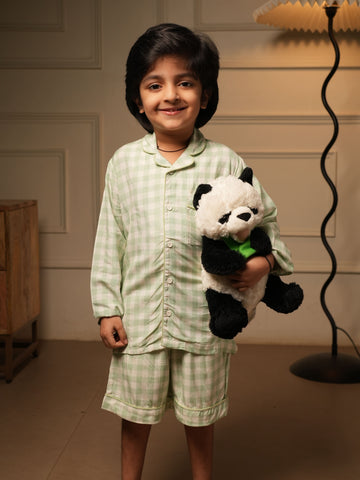 Kids Bamboo Green Checked Night Suit
