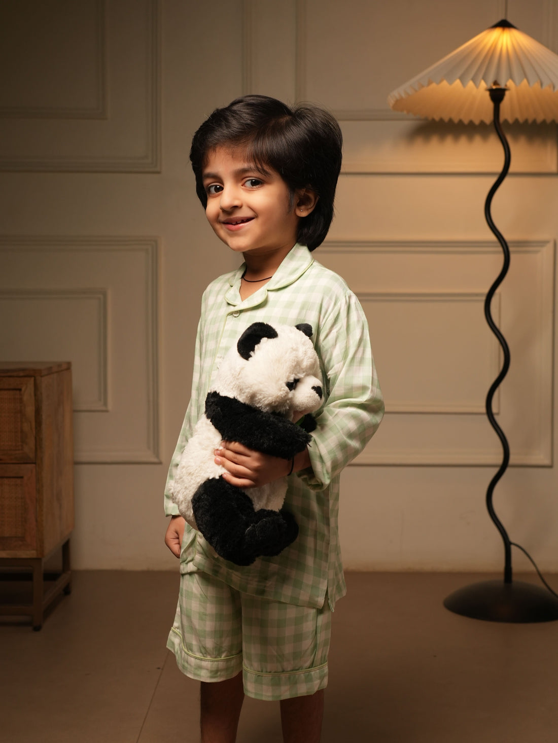 Kids Bamboo Green Checked Night Suit