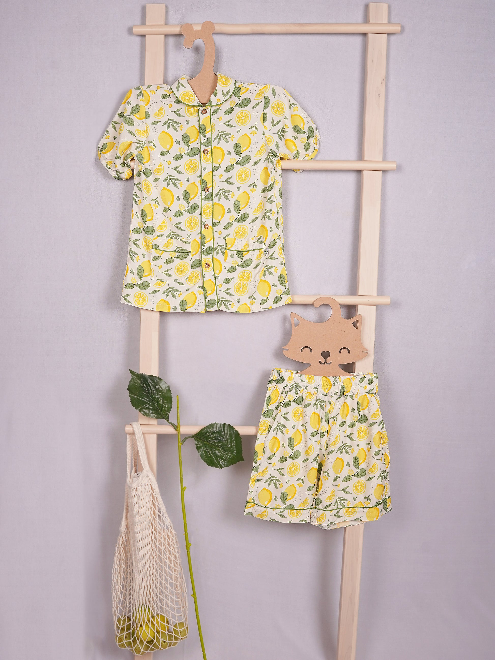 Girls Bamboo Lemon Yellow Night Suit
