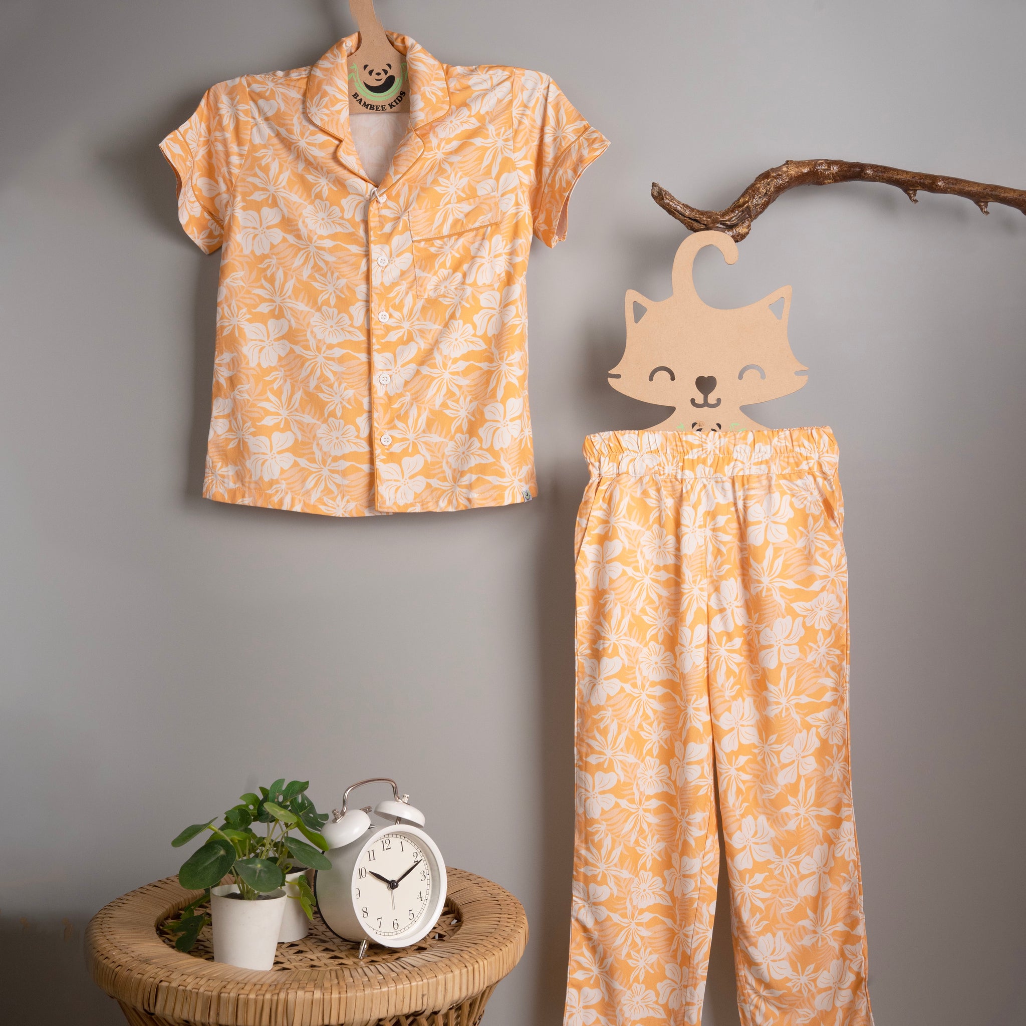 Peach Floral Bamboo Night Suit
