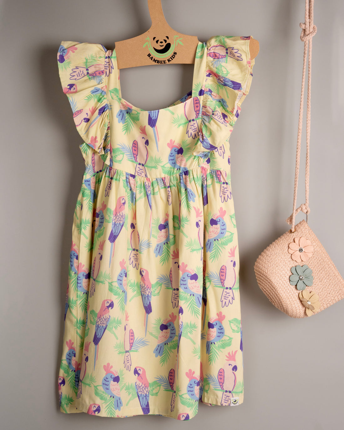 Girls Bamboo Parrot Print Summer Dress