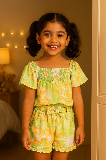 Girls Bamboo Marble Print Co-ord set (Top & Pants)