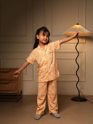 Unisex Peach Floral Bamboo Night Suit